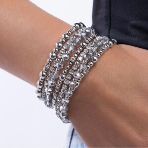 “ Ice knowing you” Elegant Silver Beaded Bracelet Coil